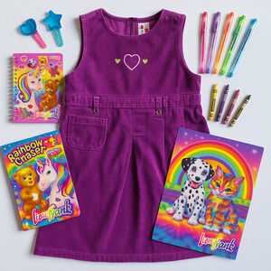 Just Friends Vintage Y2K Purple Corduroy Heart Embroidery Jumper Dress | Size XL